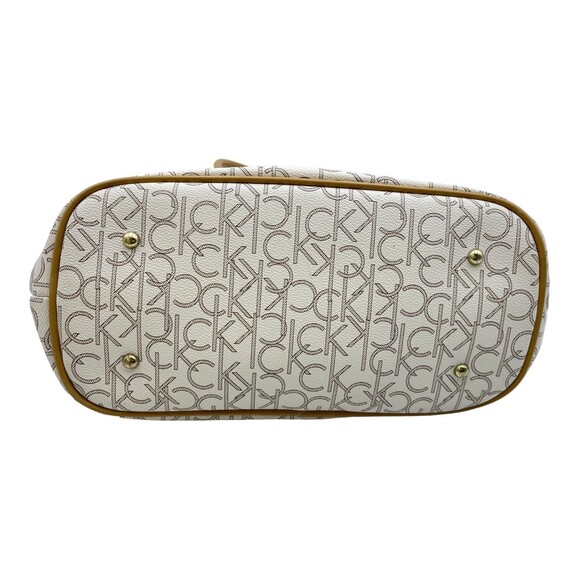 Calvin Klein Logo Print White Gold Stripe Large Tote Handbag Purse - Picture 4 of 8